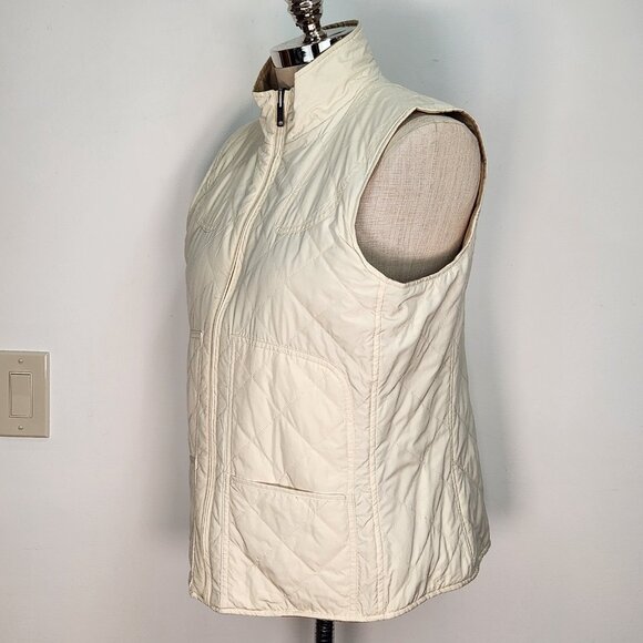 Lauren Ralph Lauren Reversible Quilted Vest‎ Womens L Tan Cream Full Zip - Picture 6 of 12